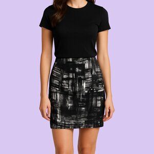 🖤 Vince Abstract Brushstroke Silk Skirt – Size 4 | Luxe Modern Mini